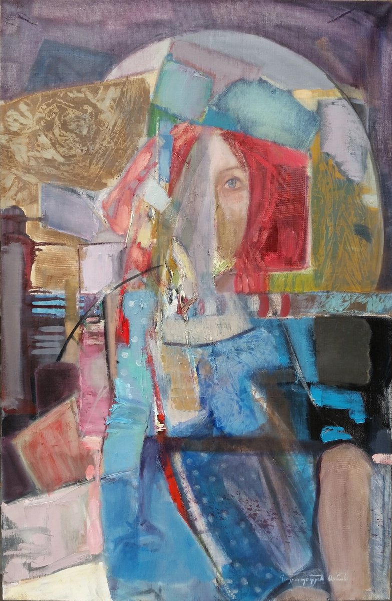 Abstract Portrait Oil Painting By Arman Hayrapetyan, 28 X 39, Spectral Silhouette, Original Artwork