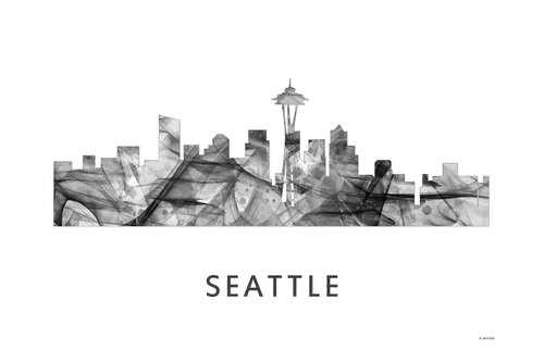 Seattle Washington Skyline WB BW by Marlene Watson