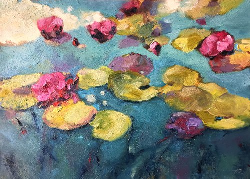 Water lilies Oil Painting by Lena Ru