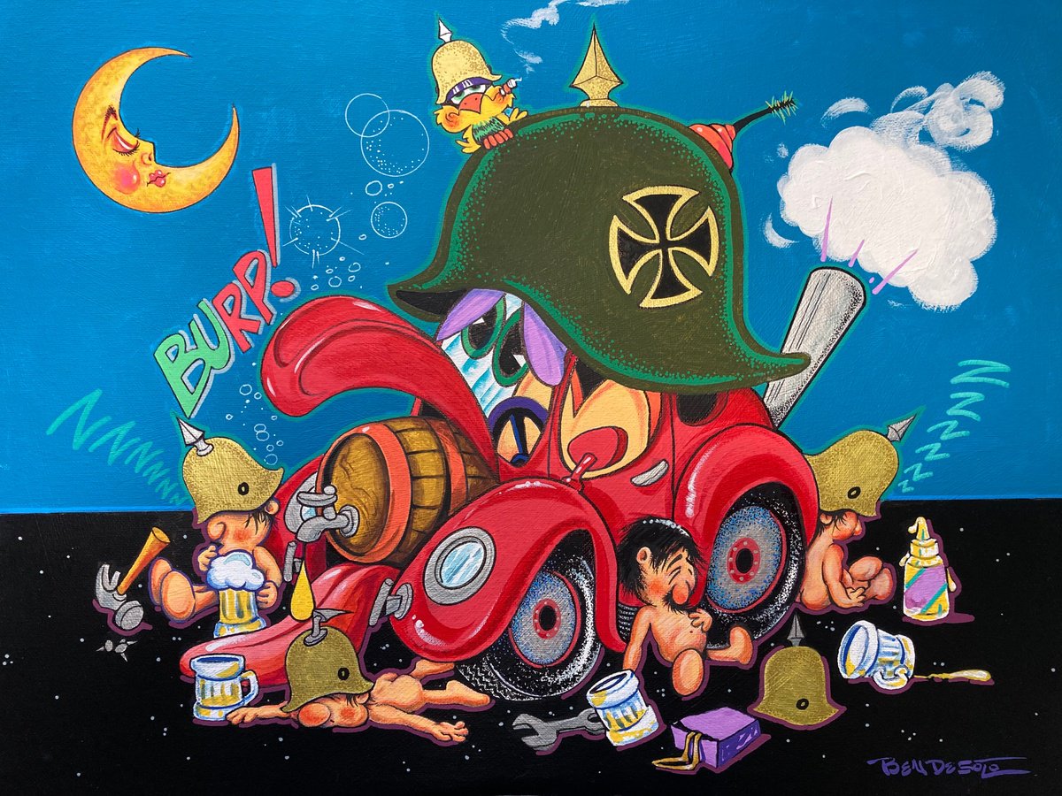 Cartoon Portrait Acrylic Painting By Ben De Soto, 20 X 16, Vw Gremlins 2, Original Artwork