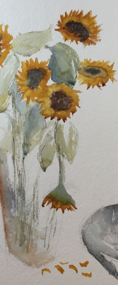 Sunflowers and cat by Dana Mallon