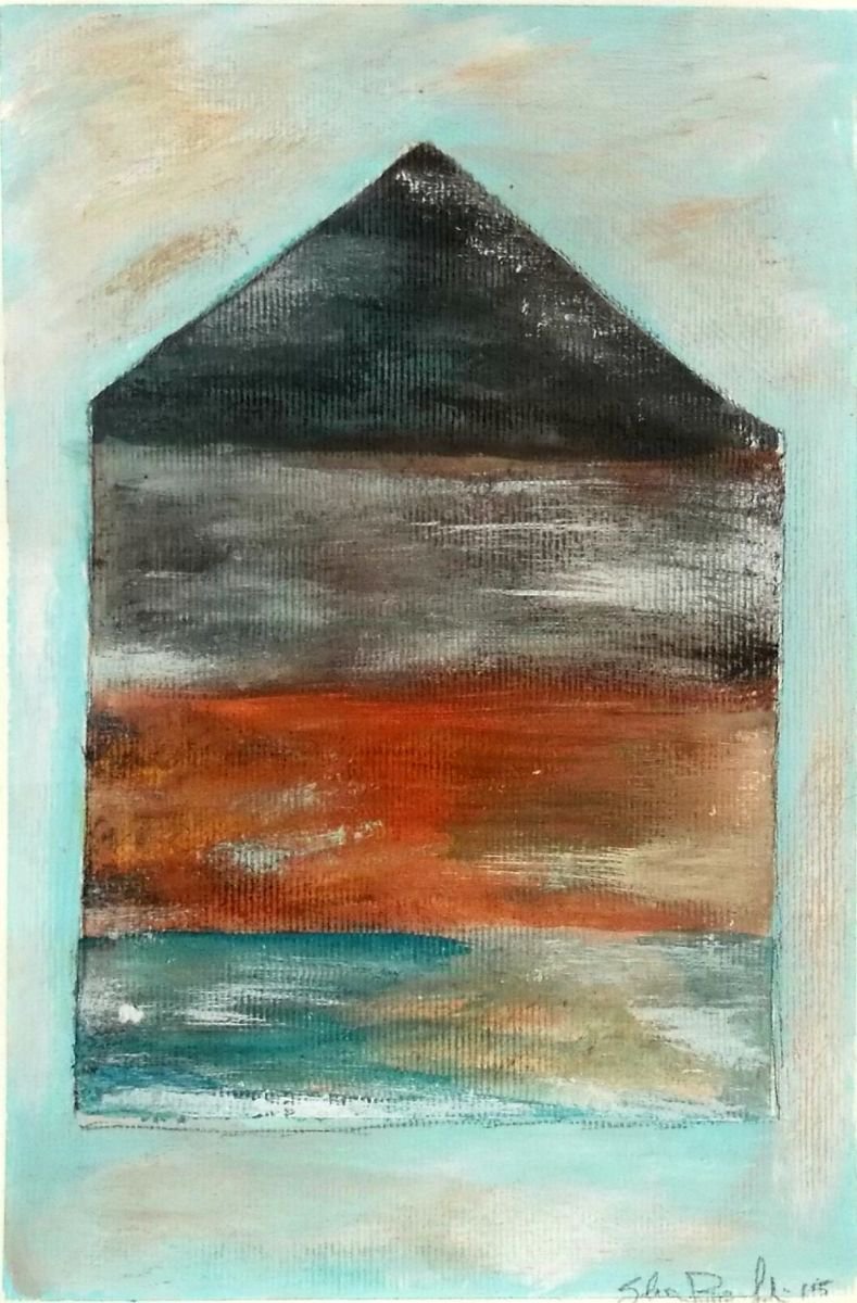 house in blue painting on paper by Silvia Beneforti