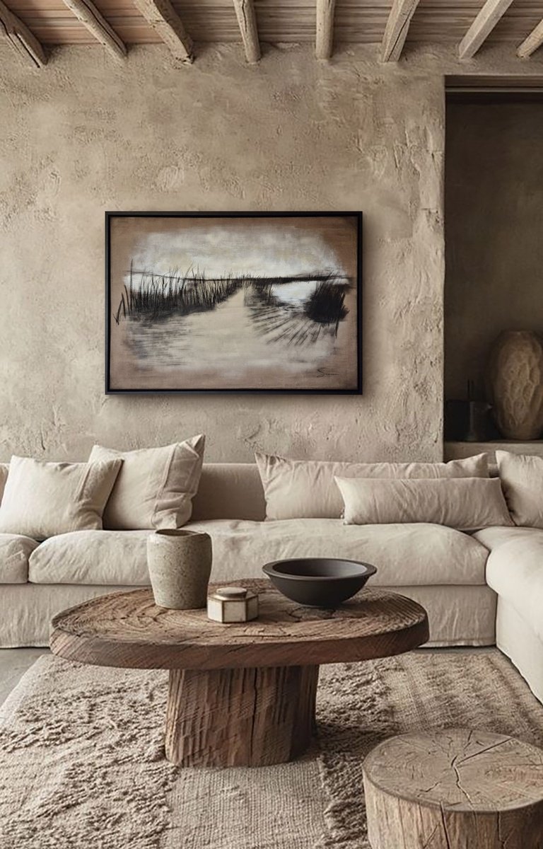 Abstract Landscape Oil Painting By Cristina Simeoni, 41 X 29, Through The Reeds, Original Artwork