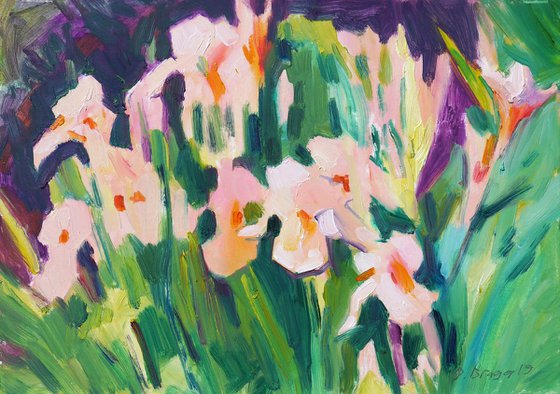 Irises, evening (plein air) original painting