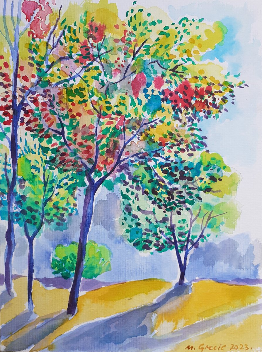 Impressionistic Landscape Watercolour By Maja Grecic, 9 X 13", Spring Vibes 2, Original Artwork