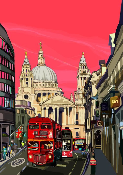 A3 St Paul's Cathedral (Pink), London Illustration Print by Tomartacus