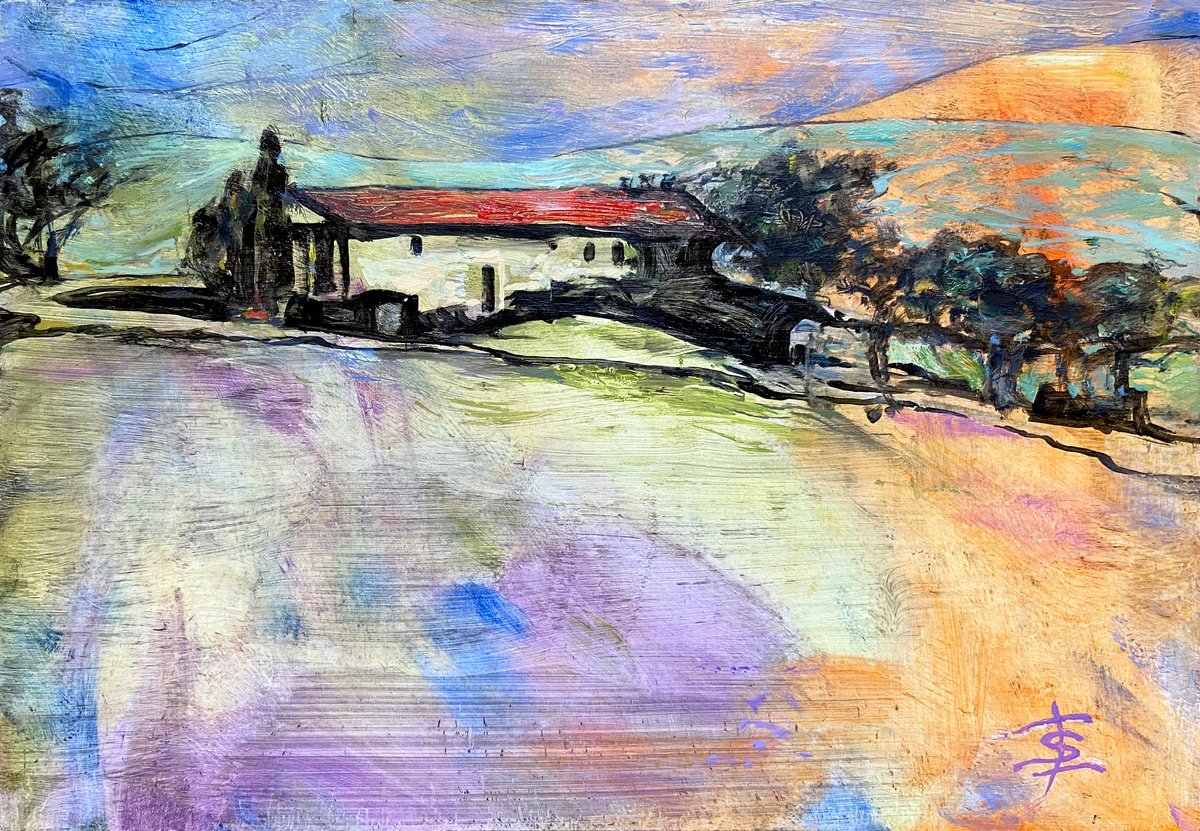 Impressionistic Landscape Oil Painting By Elvira Sesenina, 10 X 7, Farm In Provence, Original Artwork