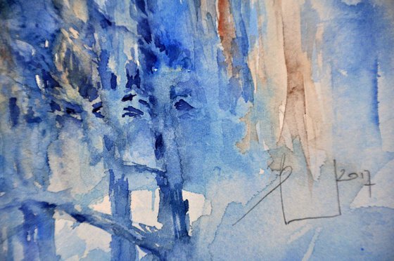 FOREST. WINTER TIME original watercolor 35X26