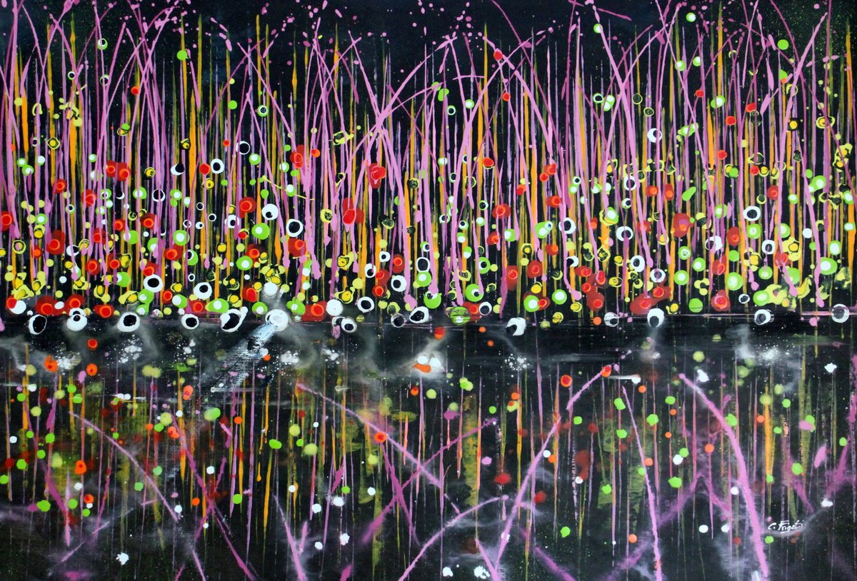 Organic Botanical Acrylic Painting By Cecilia Frigati, 43 X 31, Technicolor Dream #40, Original Artwork