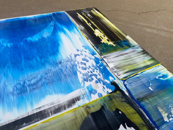 "Cold Front" - Save As A Series - Original PMS Abstract Acrylic Painting Diptych On Recycled Wooden Desk Panels - 54" x 26"