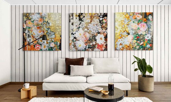 Peonies 3 pieces triptych