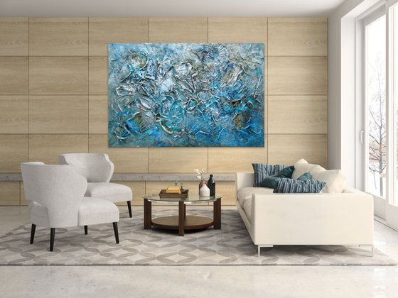 FOSSILS AND SEA SHELLS. Extra Large Abstract Beige Gold Textured Painting. Modern Art Neutral Colors, Abstraction Landscape Contemporary Artwork for Living Room or Bedroom