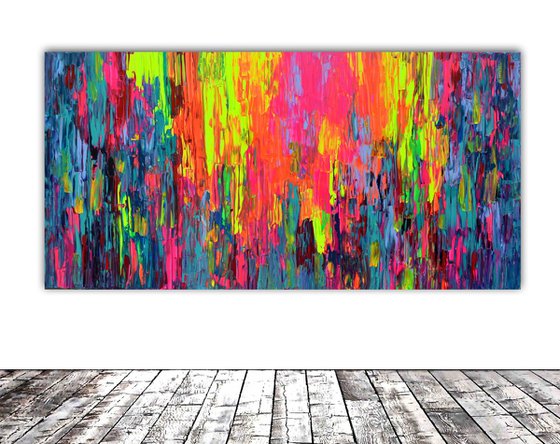 160x80x4 cm Large Ready to Hang Abstract Painting - XXXL Huge Colourful Modern Abstract Big Painting, Large Colorful Painting - Ready to Hang, Hotel and Restaurant Wall Decoration, Happy Gypsy Girl Dancing in the Forest
