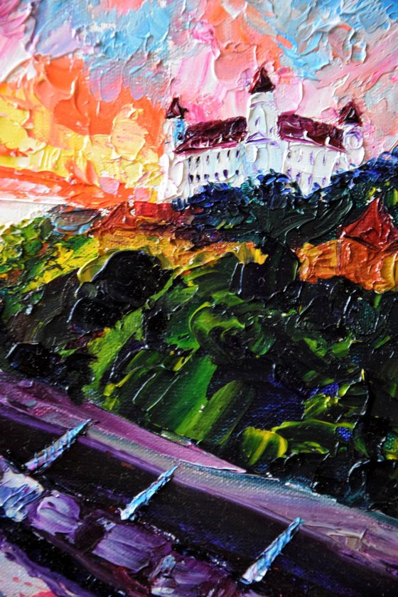 Bratislava fairy sunset OIL PAINTING on canvas Castle in Slovakia