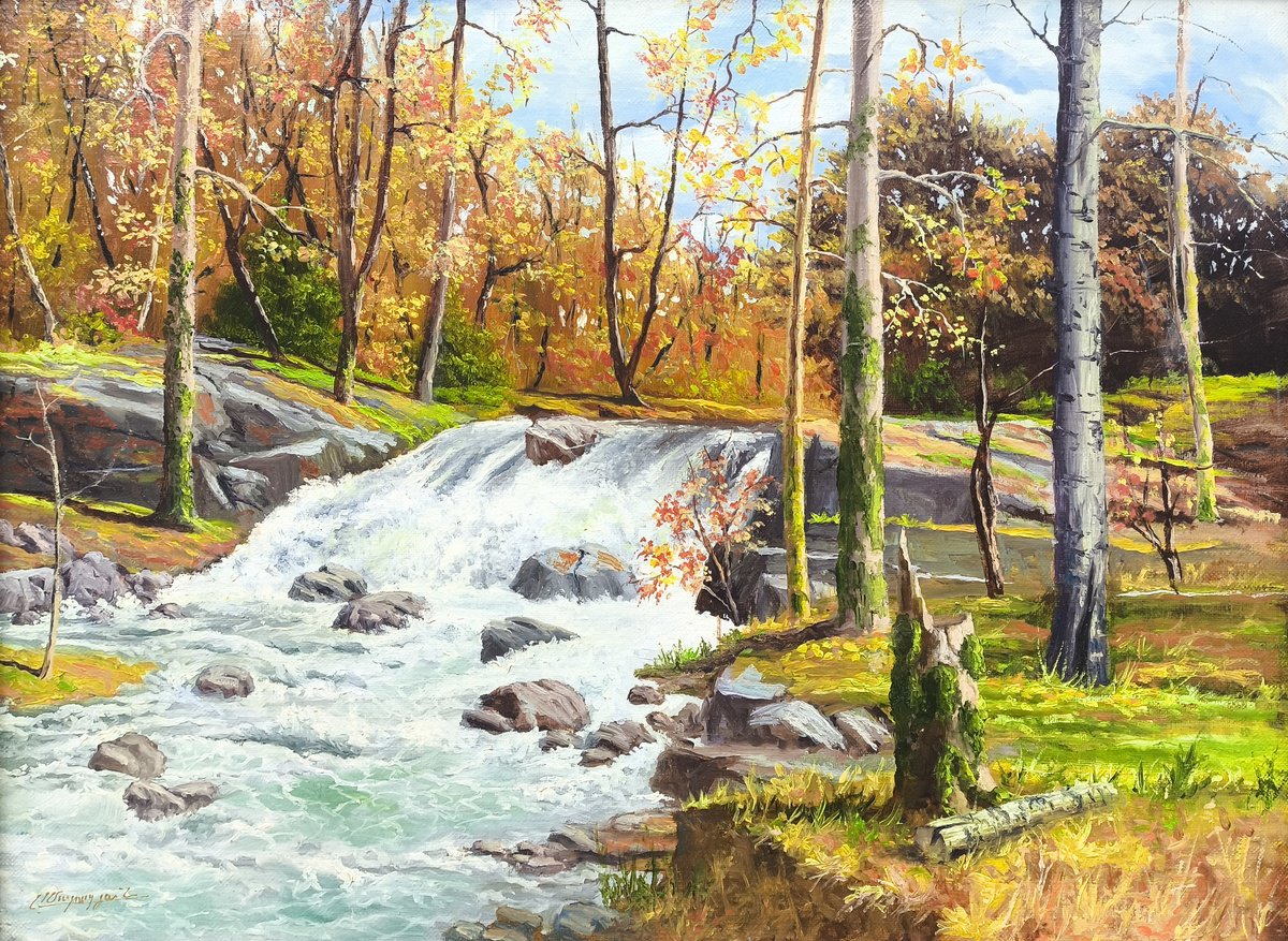 Photorealistic Oil Painting , Golden Falls By Arayik Muradyan, 31 X 24, Artwork For Sale On Artfinder