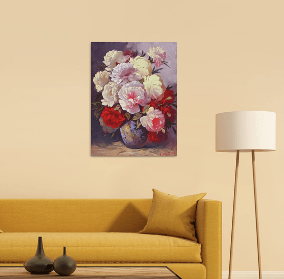 Peonies  (60x80cm, oil painting, palette knife)