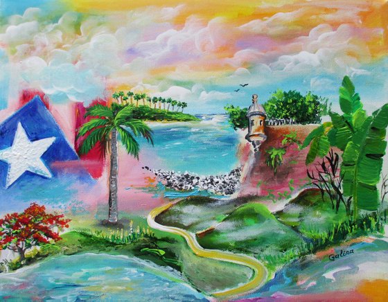 Dreaming of Puerto Rico 130323 - acrylic original painting on stretched canvas