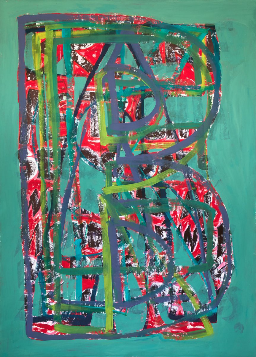 Expressive Abstract Acrylic Painting By Simon Findlay, 59 X 83", B R E A K F A S T, Original Artwork