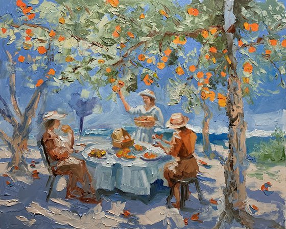 Picnic by tangerine tree