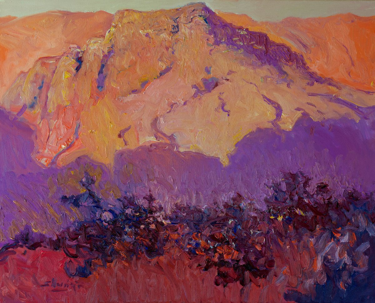 Expressive Landscape Oil Painting By Suren Nersisyan, 30 X 24", Desert. Last Rays Of The Sun, Original Artwork