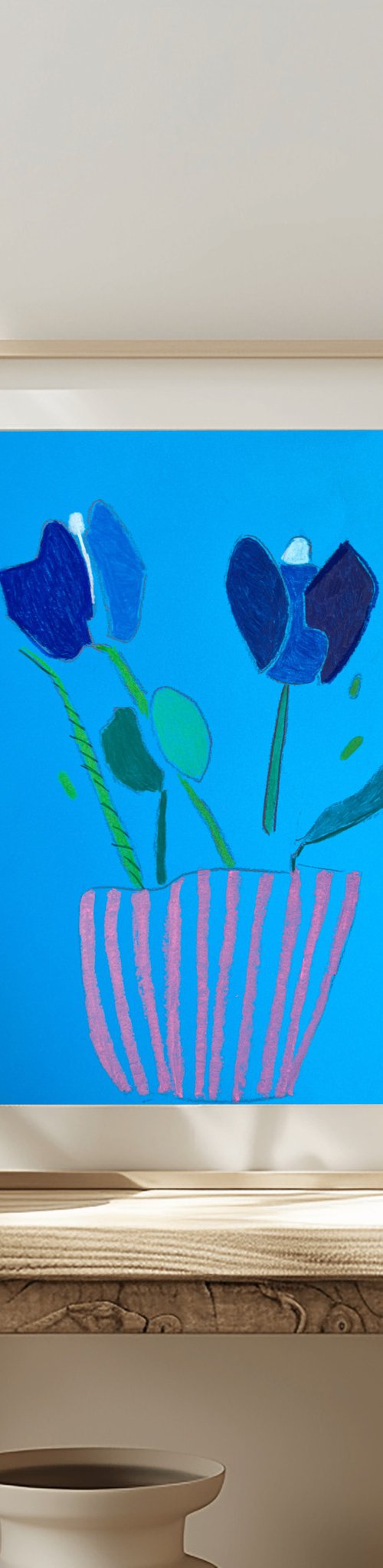 Blue Tulips in Pink Vase by Sasha Robinson