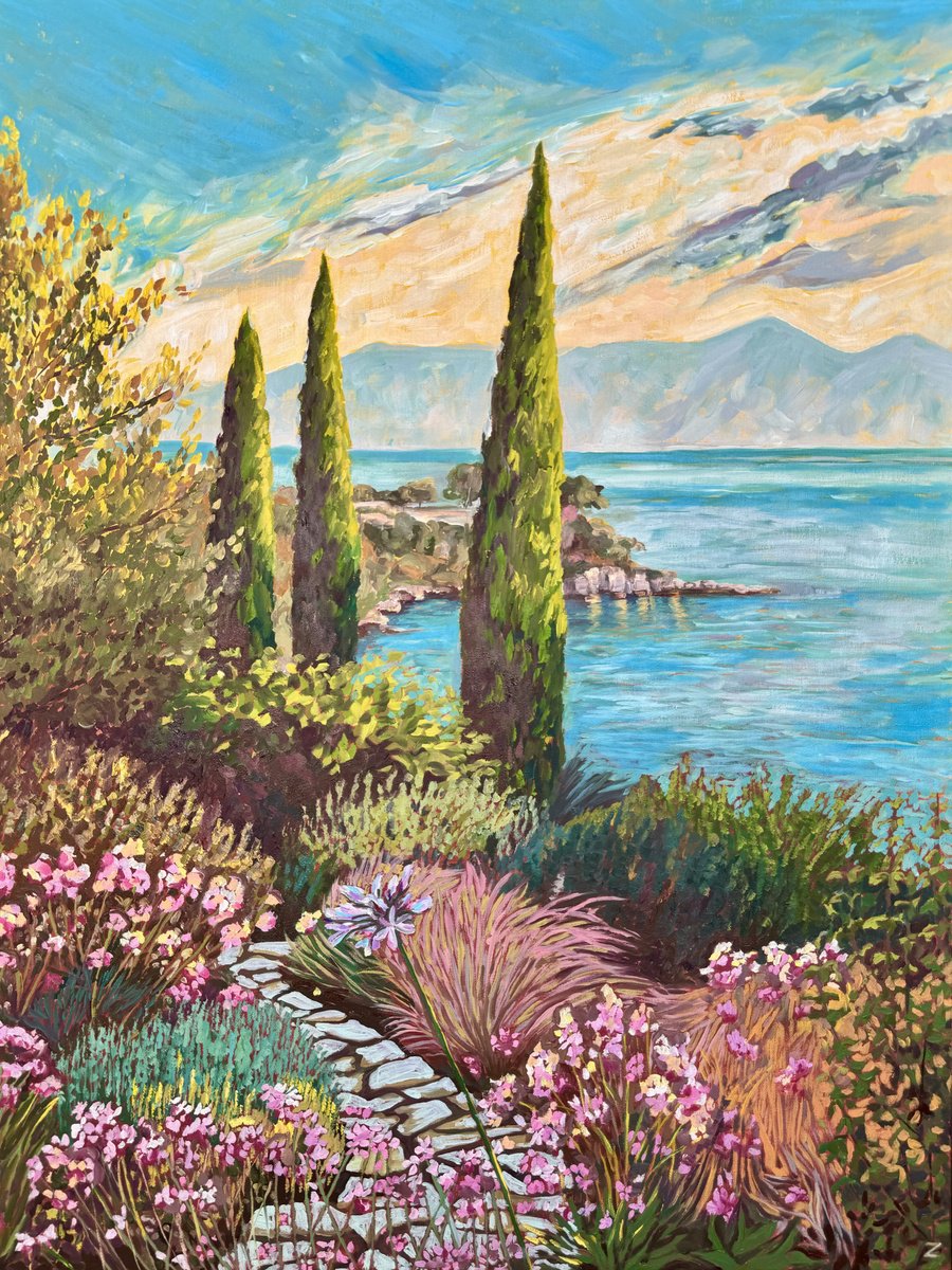 Impressionistic Landscape Oil Painting By Zulfiya Mukhamadeyeva, 24 X 31", Blooming Italy, Original Artwork