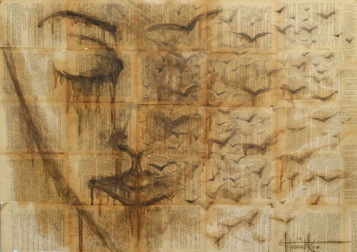 Expressive Portrait Oil Painting By Eugene Gorbachenko, 31 X 24, Melancholy. Series Of Works On The Books, Original Artwork