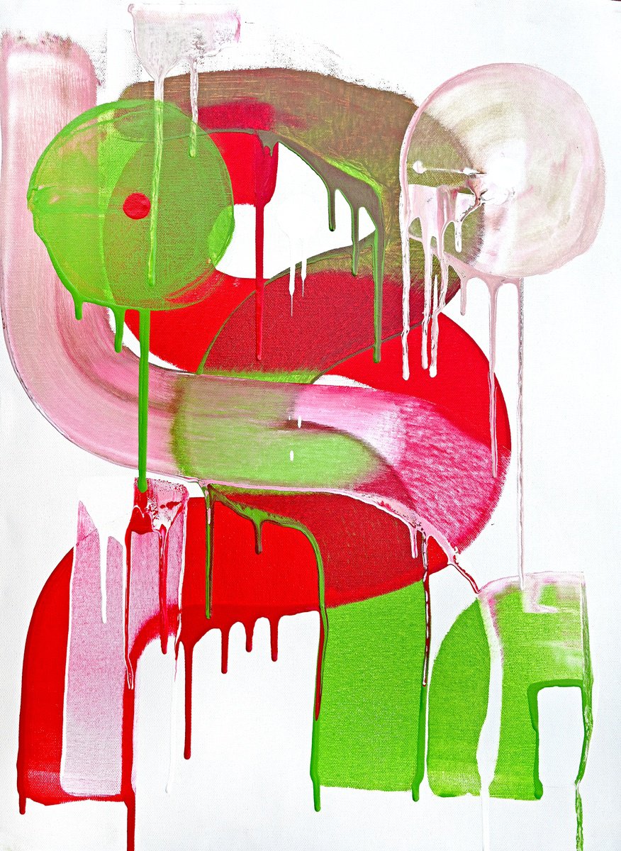 Abstract Acrylic Painting By Sumit Mehndiratta, 18 X 24", Rose And Matcha Latte, Original Artwork