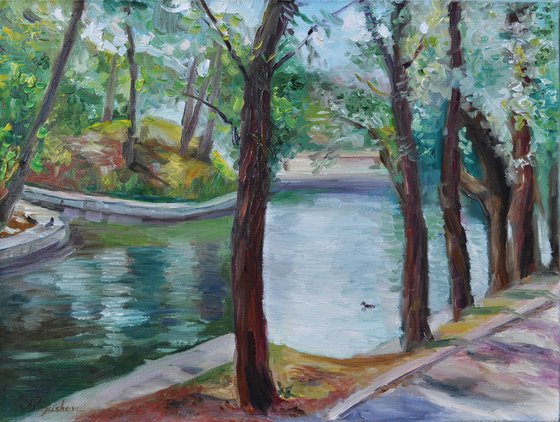 Lake original oil painting