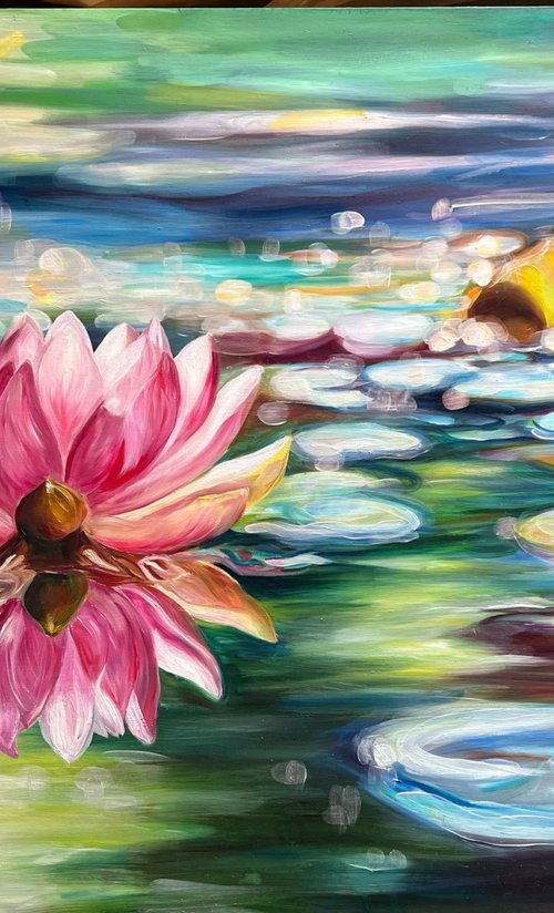 'Perspicacity'- Waterlily pond painting by Anita Nowinska