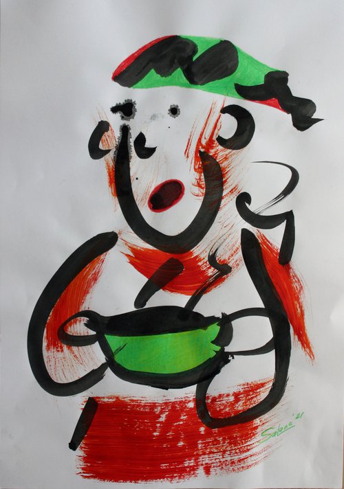 Tea Time 1 / From a series of emotionally expressive... /  ORIGINAL PAINTING by Salana Art Gallery