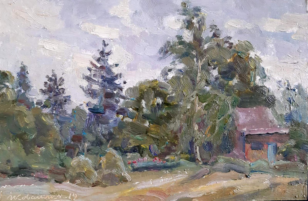 Impressionistic Landscape Oil Painting By Ivan Kovalenko, 12 X 8, House In The Forest, Original Artwork
