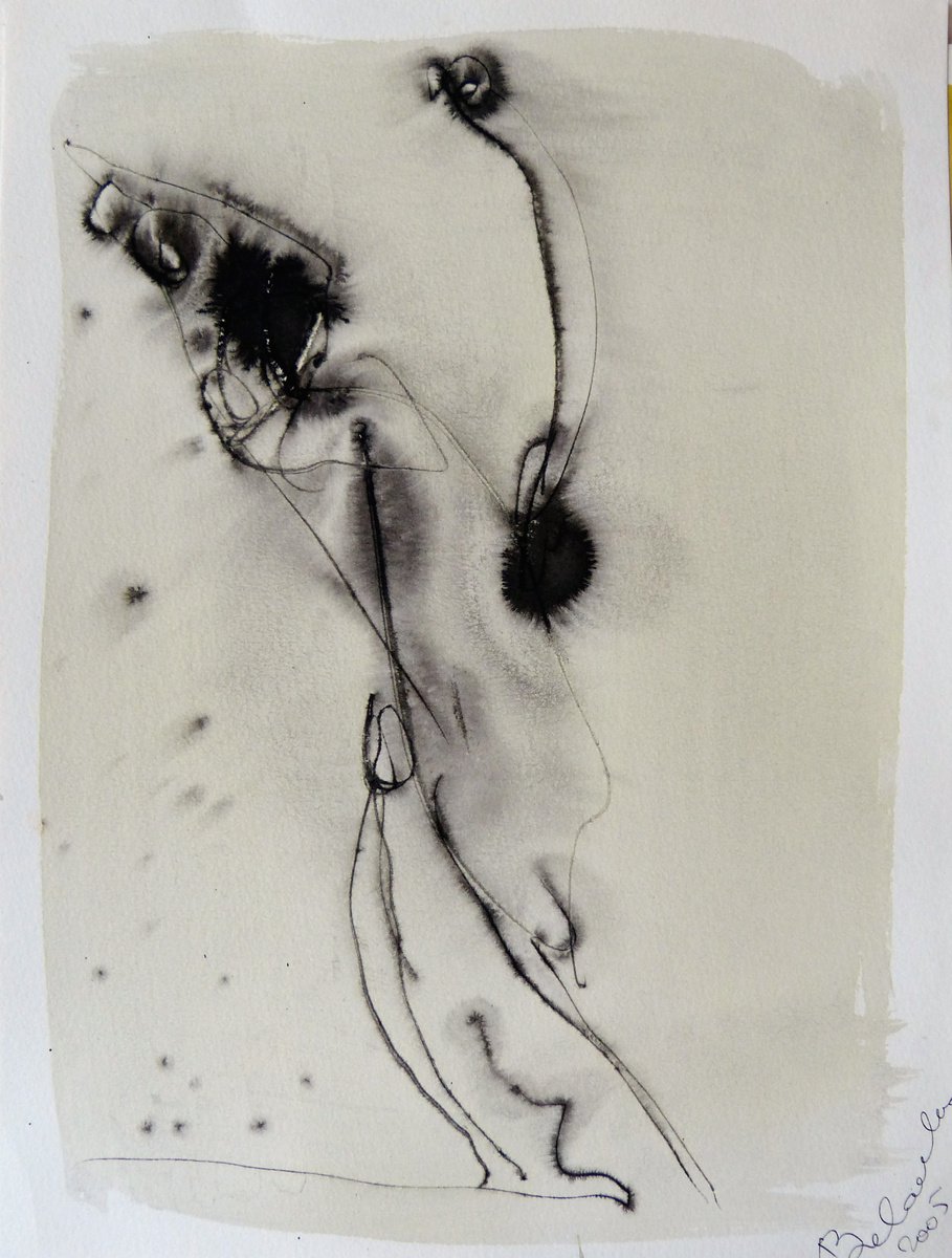 Abstract Ink Drawing By Frederic Belaubre, 9 X 13, Transfigure E1, Original Artwork