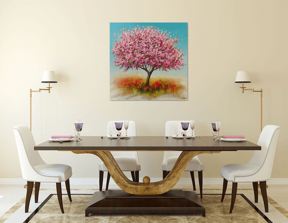 ”Spring Blooming Tree” 35.4" Large Mixed Media Painting