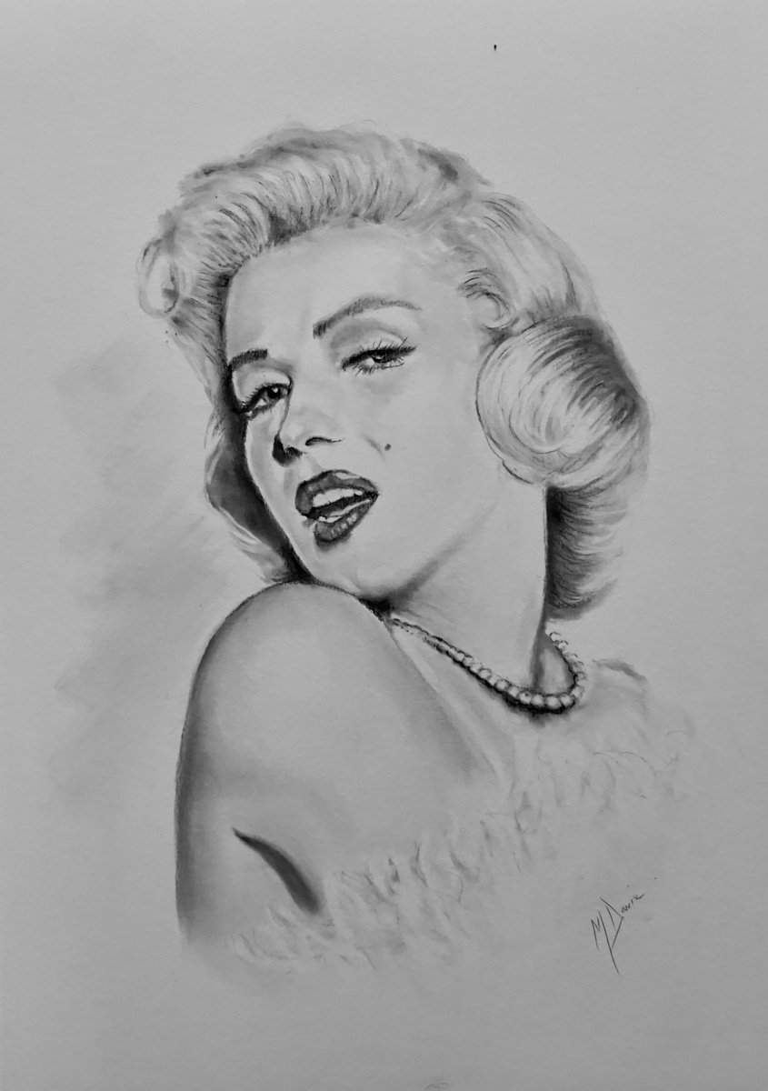 Photorealistic Portrait Charcoal Drawing By Mel Davies Original Art, 5 X 6", Marilyn Monroe, Original Artwork