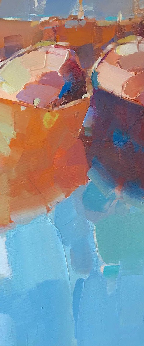 Boats, Original oil painting, Handmade artwork, One of a kind by Vahe Yeremyan