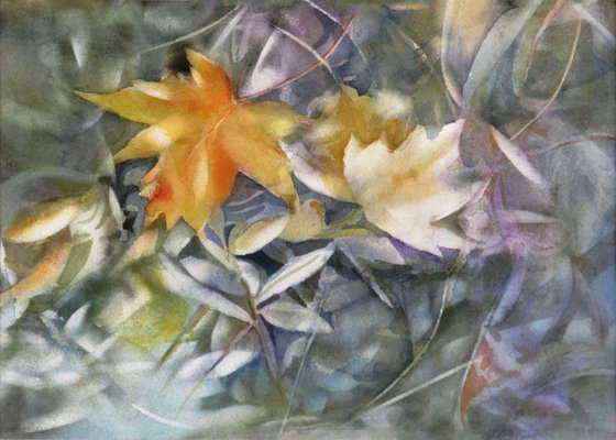 A painting a day #26 "leaves in water"