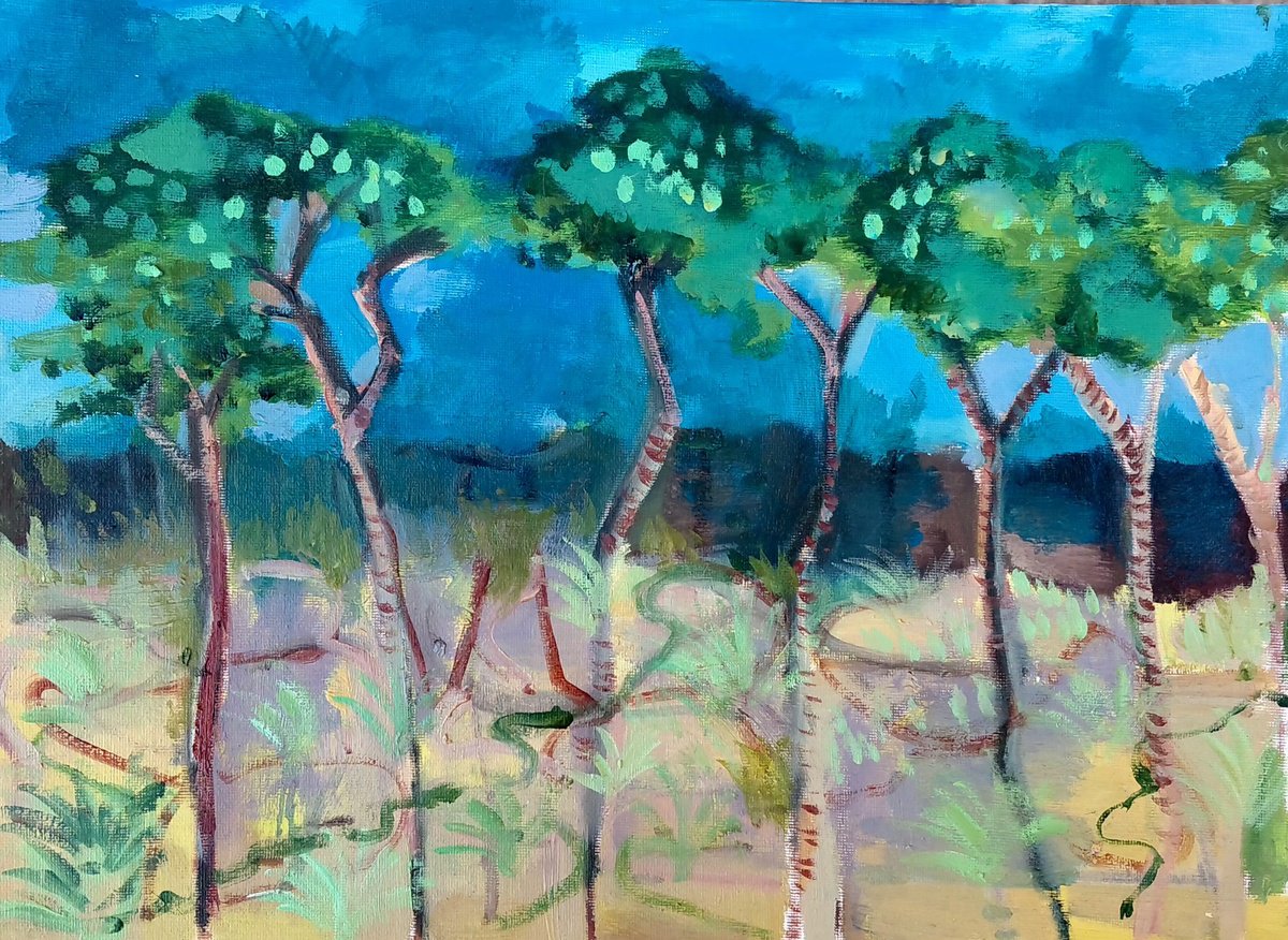 Expressive Landscape Oil Painting By Kelly Norman, 16 X 12", Trees In Lidl Carpark, Original Artwork