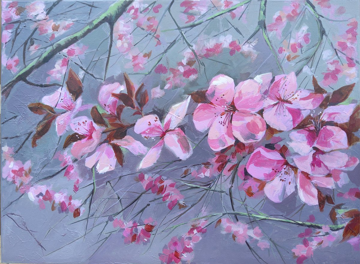 Cherry Blossom, original acrylic painting on canvas by Anjana Cawdell