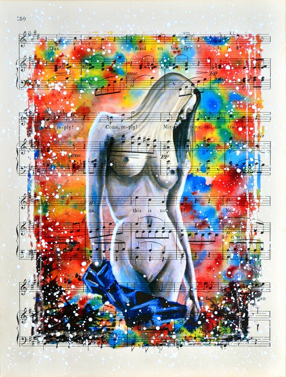 Naked Colours - Collage Art on Vintage Music Sheet Page