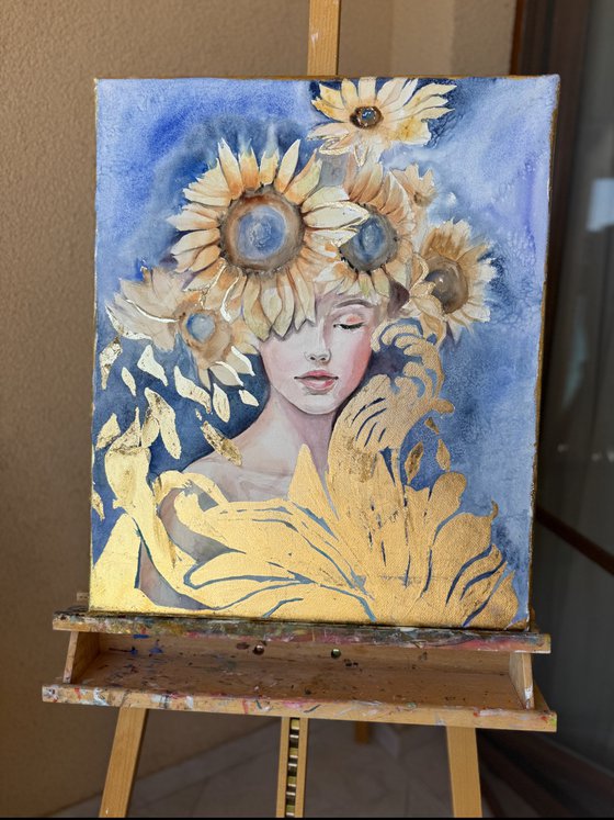 “A girl with sunflowers”