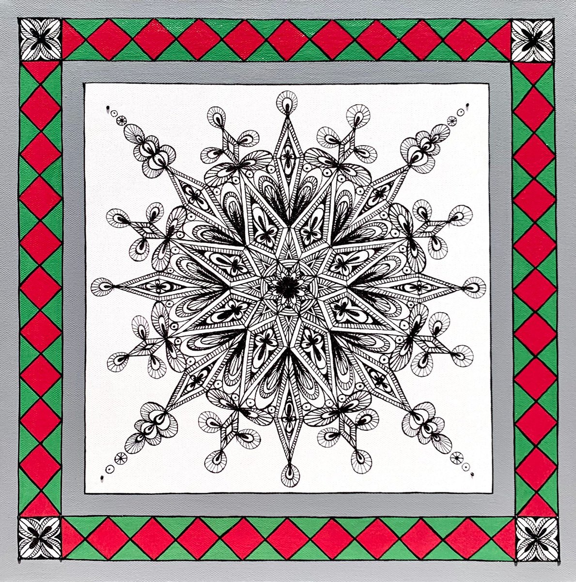 Graphic Abstract Acrylic Painting By Maria Tuzhilkina, 16 X 16", Winter Meditation, Original Artwork