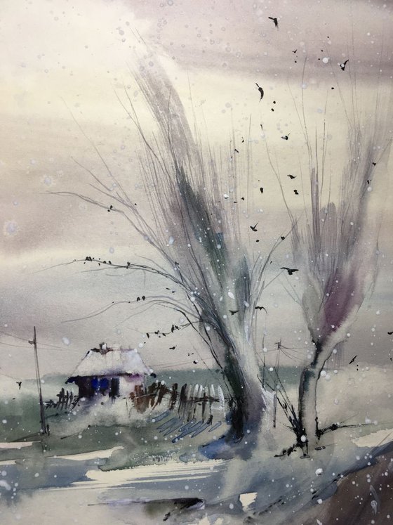 Watercolor "First snowflakes”