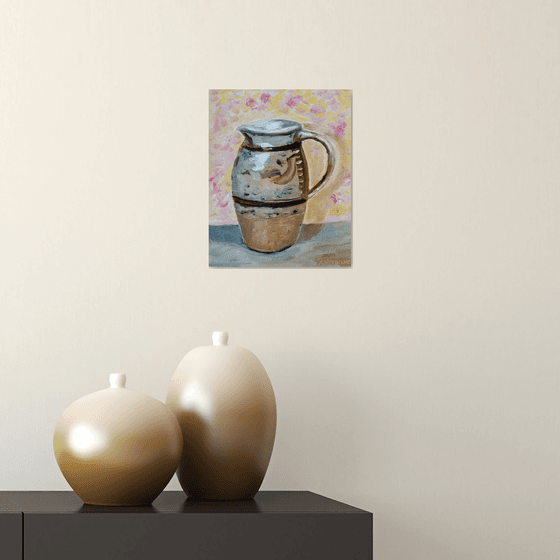 Antique earthenware jug. An original oil painting