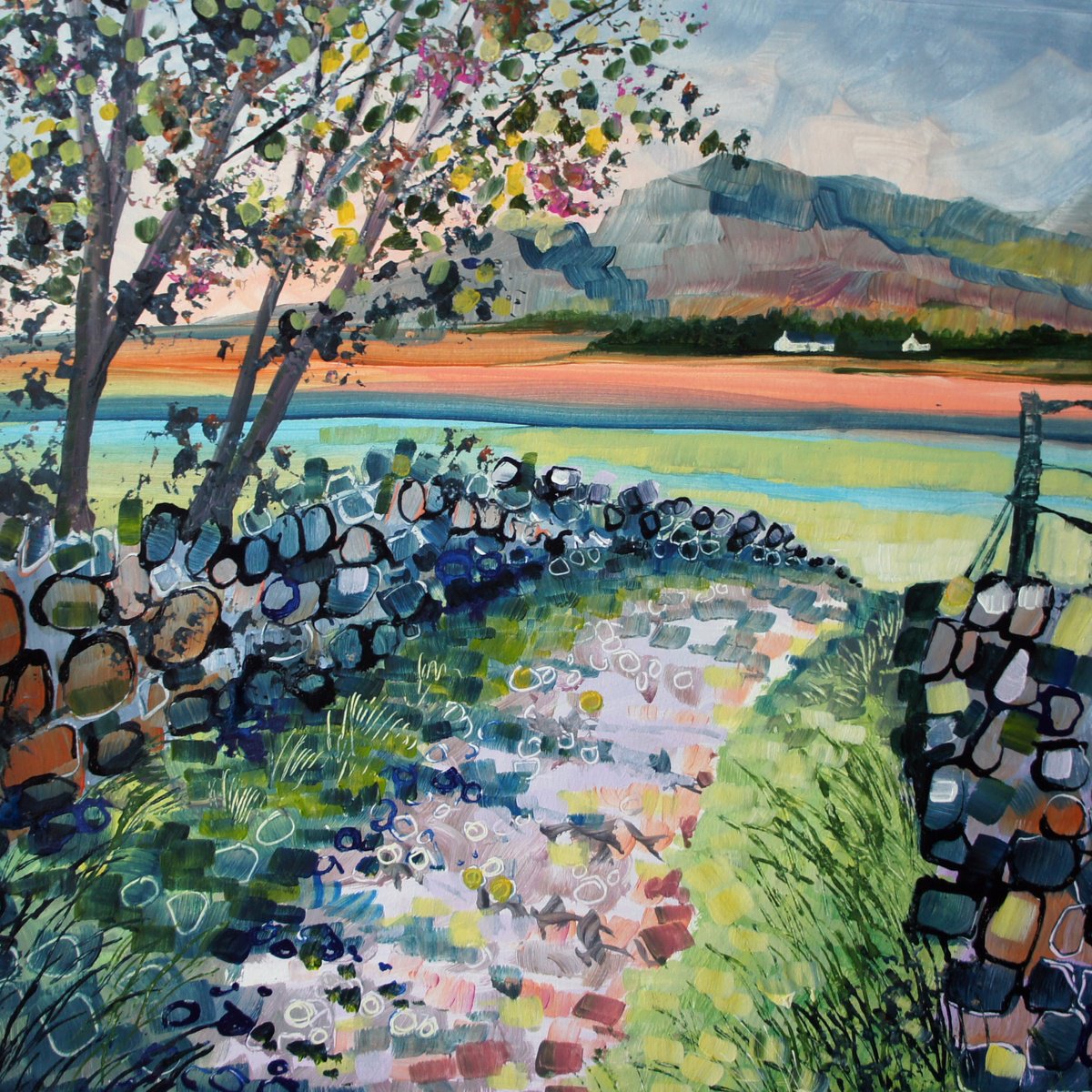 Impressionistic Landscape Acrylic Painting By Julia Rigby, 17 X 17", Lakeland Path, Original Artwork