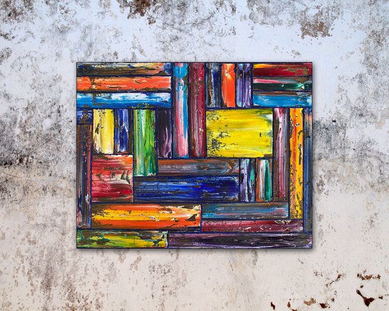 "Mini Technicolor" - Original PMS Abstract Textured Oil Painting on Canvas, 20 x 16 inches