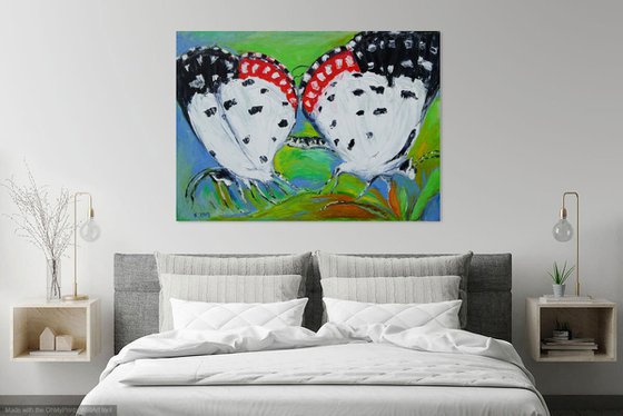 BUTTERFLIES - animal art, large original painiting oil on canvas, insect , home decor, kids room