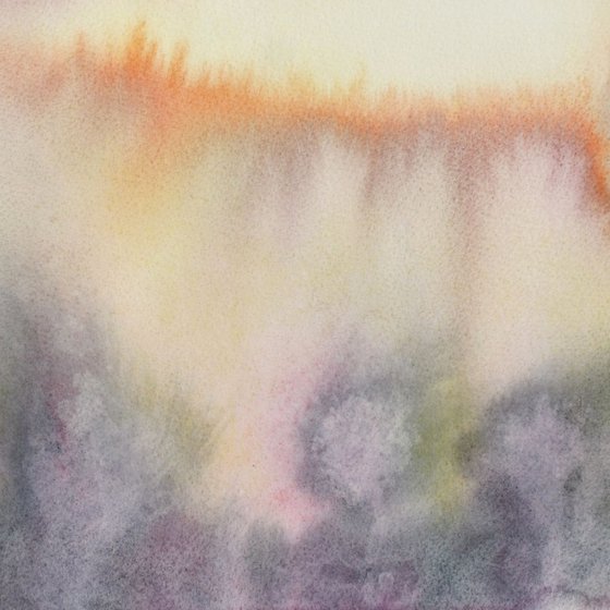 Pink abstract winter landscape - watercolor