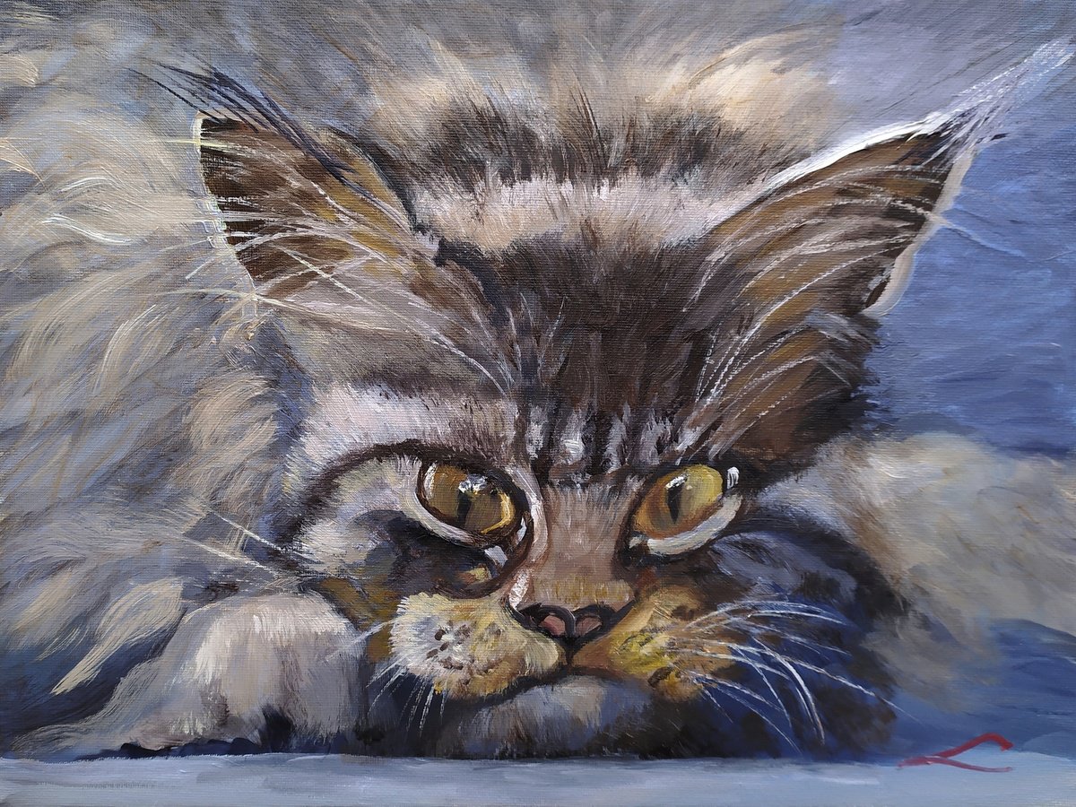 Impressionistic Animal Oil Painting By Elena Sokolova, 16 X 12, Young Hunter 2, Original Artwork