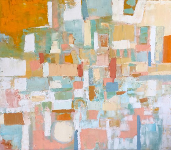 Sun and moon over city